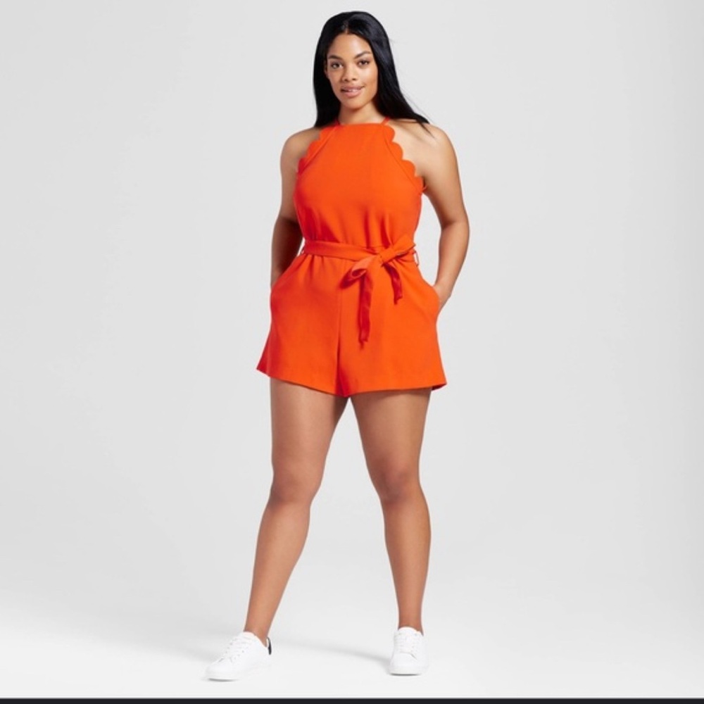 Victoria Beckham Orange Scalloped Jumpsuit